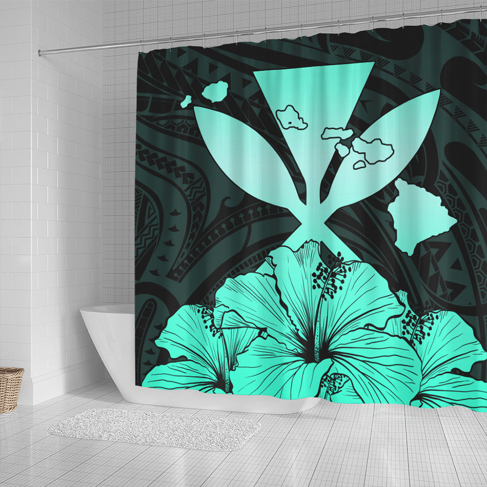 Hawaiian Shower Curtain Kanaka Maoli Hibiscus Polynesian Love Turquoise