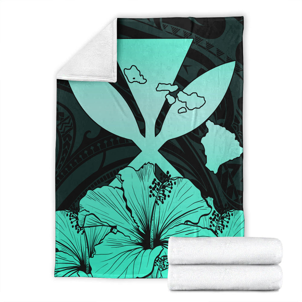 Hawaiian Premium Blanket Kanaka Maoli Hibiscus Polynesian Love Turquoise