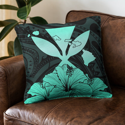 Hawaiian Pillow Cover Kanaka Maoli Hibiscus Polynesian Love Turquoise