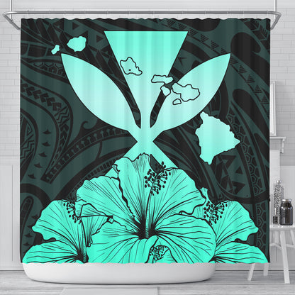 Hawaiian Shower Curtain Kanaka Maoli Hibiscus Polynesian Love Turquoise