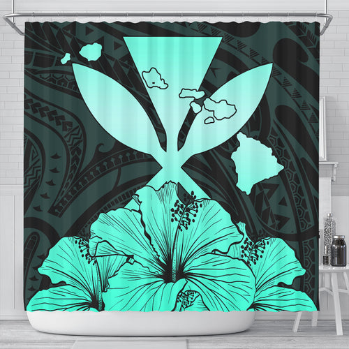 Hawaiian Shower Curtain Kanaka Maoli Hibiscus Polynesian Love Turquoise