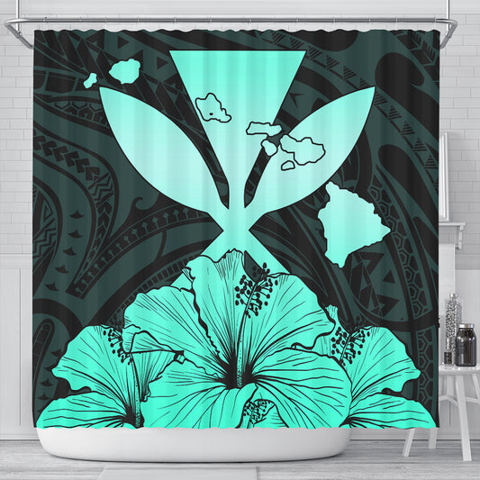 Hawaiian Shower Curtain Kanaka Maoli Hibiscus Polynesian Love Turquoise