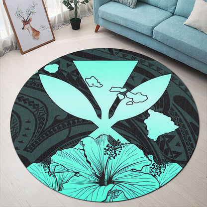 Hawaiian Round Rug Kanaka Maoli Hibiscus Polynesian Love Turquoise