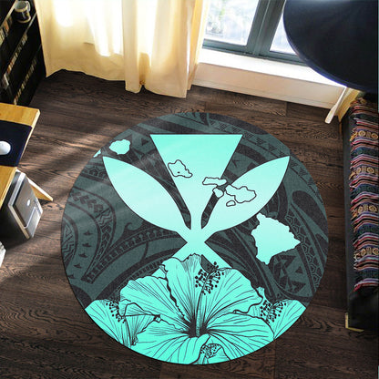 Hawaiian Round Rug Kanaka Maoli Hibiscus Polynesian Love Turquoise