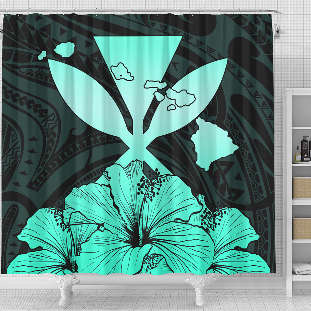 Hawaiian Shower Curtain Kanaka Maoli Hibiscus Polynesian Love Turquoise