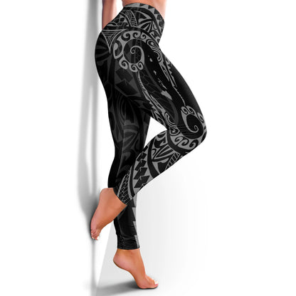Hawaii Legging Hawaiian Map Kakau Style Grey