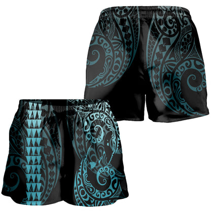 Hawaii Women Shorts Hawaiian Map Kakau Style Turquoise
