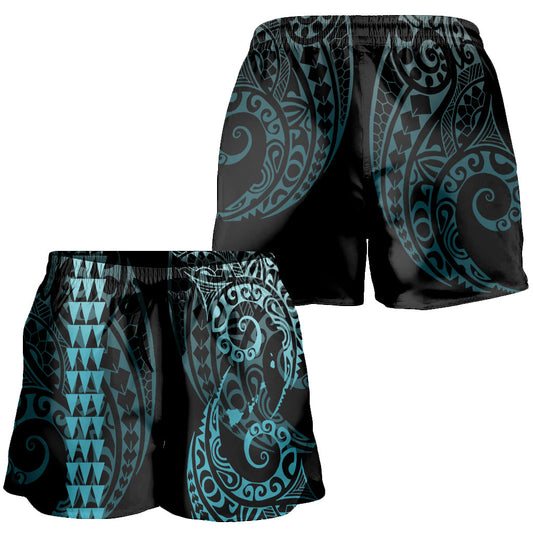 Hawaii Women Shorts Hawaiian Map Kakau Style Turquoise