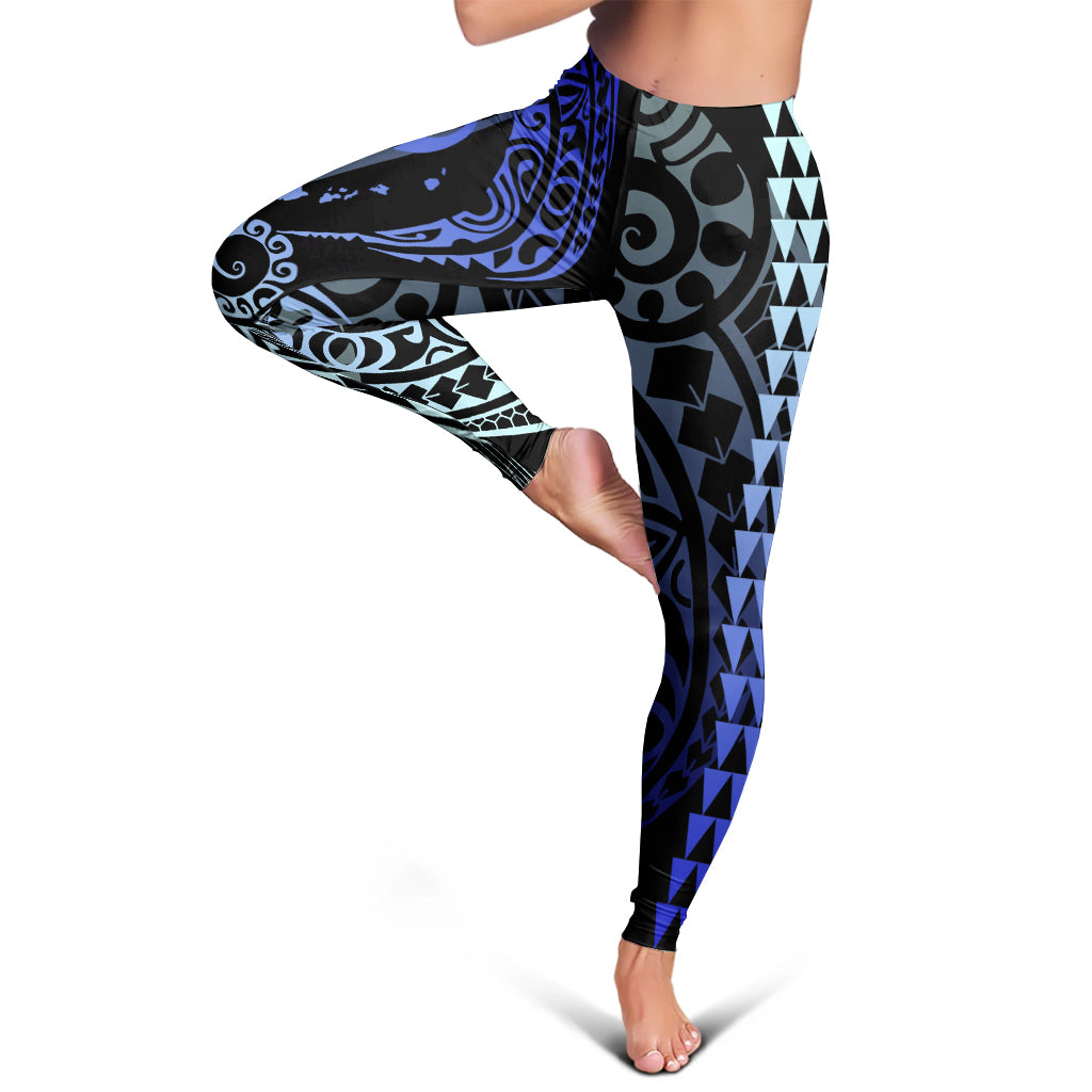 Hawaii Legging Hawaiian Map Kakau Style Blue