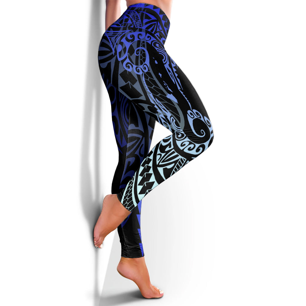 Hawaii Legging Hawaiian Map Kakau Style Blue