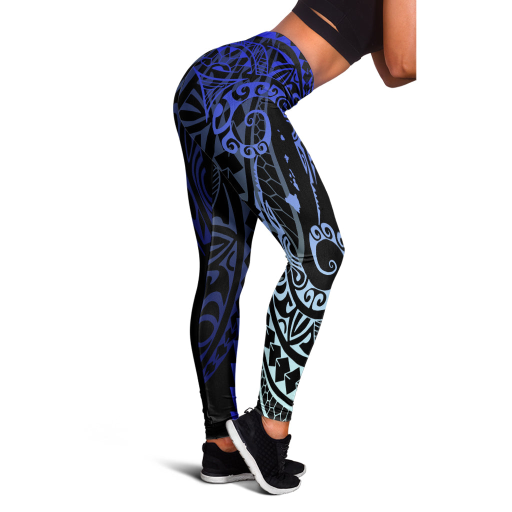 Hawaii Legging Hawaiian Map Kakau Style Blue