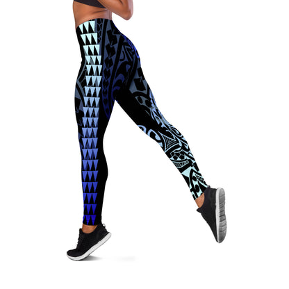 Hawaii Legging Hawaiian Map Kakau Style Blue
