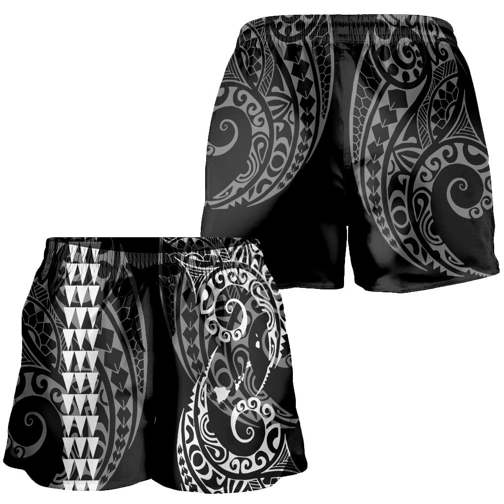 Hawaii Women Shorts Hawaiian Map Kakau Style White