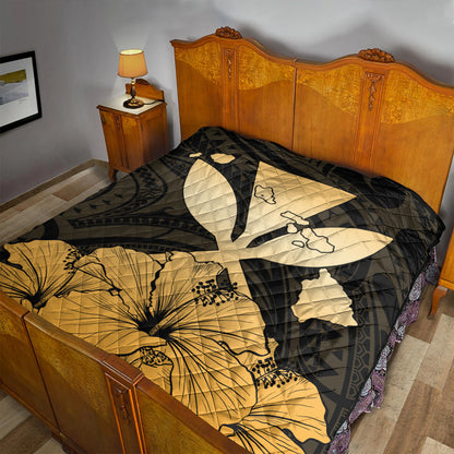 Hawaiian Premium Quilt Kanaka Maoli Hibiscus Polynesian Love Gold