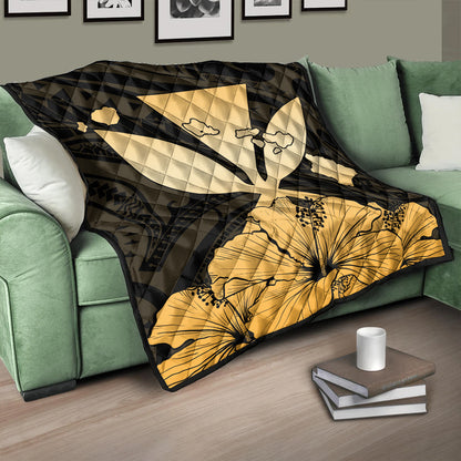 Hawaiian Premium Quilt Kanaka Maoli Hibiscus Polynesian Love Gold