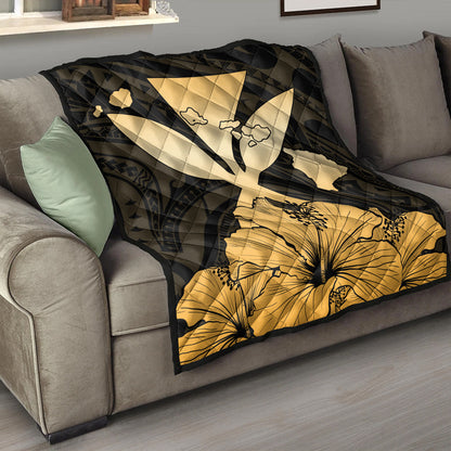 Hawaiian Premium Quilt Kanaka Maoli Hibiscus Polynesian Love Gold
