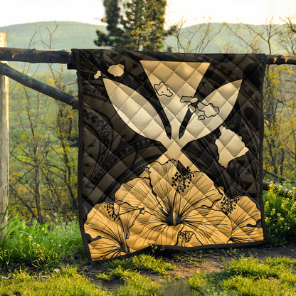 Hawaiian Premium Quilt Kanaka Maoli Hibiscus Polynesian Love Gold