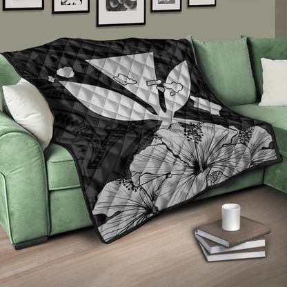 Hawaiian Premium Quilt Kanaka Maoli Hibiscus Polynesian Love Gray