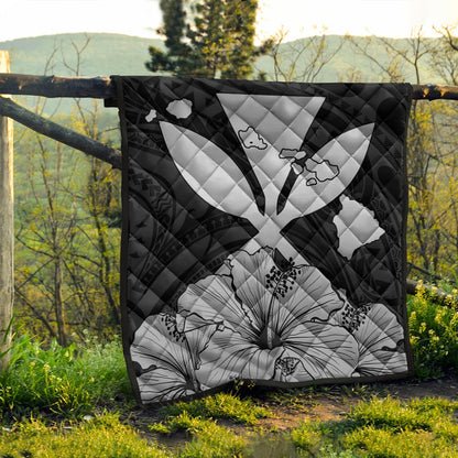 Hawaiian Premium Quilt Kanaka Maoli Hibiscus Polynesian Love Gray