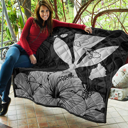 Hawaiian Premium Quilt Kanaka Maoli Hibiscus Polynesian Love Gray
