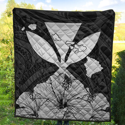 Hawaiian Premium Quilt Kanaka Maoli Hibiscus Polynesian Love Gray