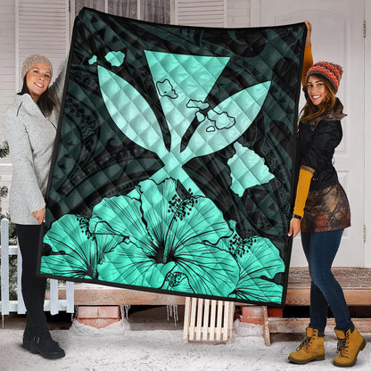 Hawaiian Premium Quilt Kanaka Maoli Hibiscus Polynesian Love Turquoise