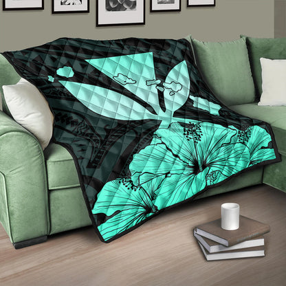Hawaiian Premium Quilt Kanaka Maoli Hibiscus Polynesian Love Turquoise