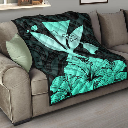 Hawaiian Premium Quilt Kanaka Maoli Hibiscus Polynesian Love Turquoise