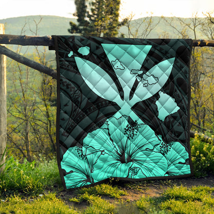 Hawaiian Premium Quilt Kanaka Maoli Hibiscus Polynesian Love Turquoise