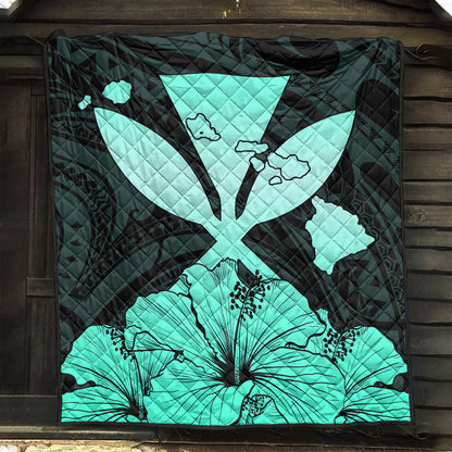 Hawaiian Premium Quilt Kanaka Maoli Hibiscus Polynesian Love Turquoise
