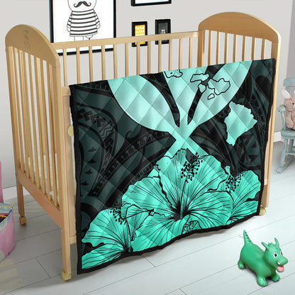 Hawaiian Premium Quilt Kanaka Maoli Hibiscus Polynesian Love Turquoise