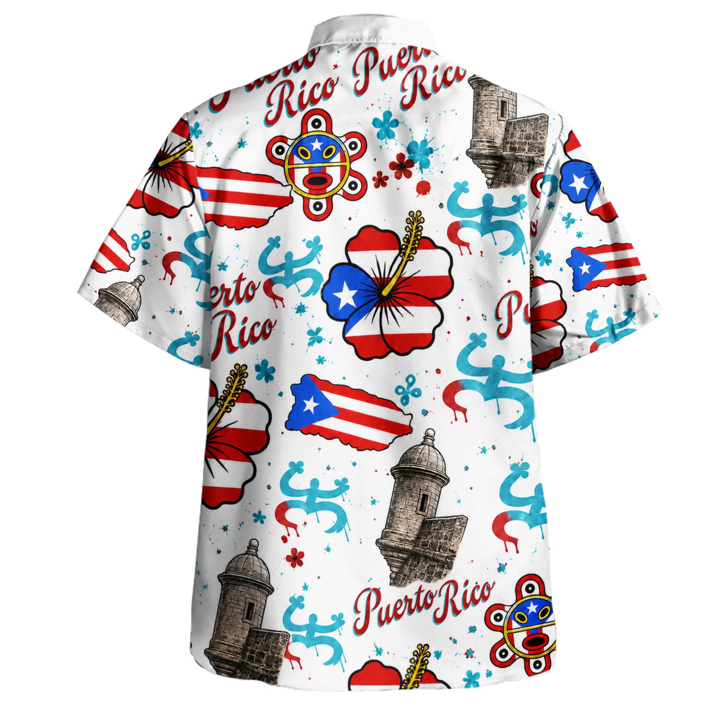 Puerto Rico Hawaiian Shirt Flag Hibiscus Taino Castle Pattern