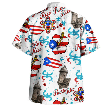 Puerto Rico Hawaiian Shirt Flag Hibiscus Taino Castle Pattern
