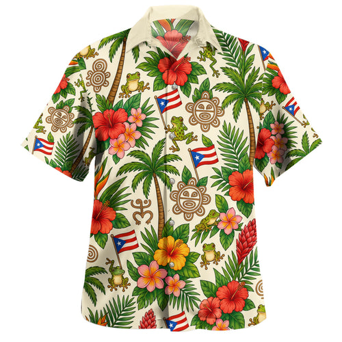 Puerto Rico Hawaiian Shirt Coqui Tropical Island Garden