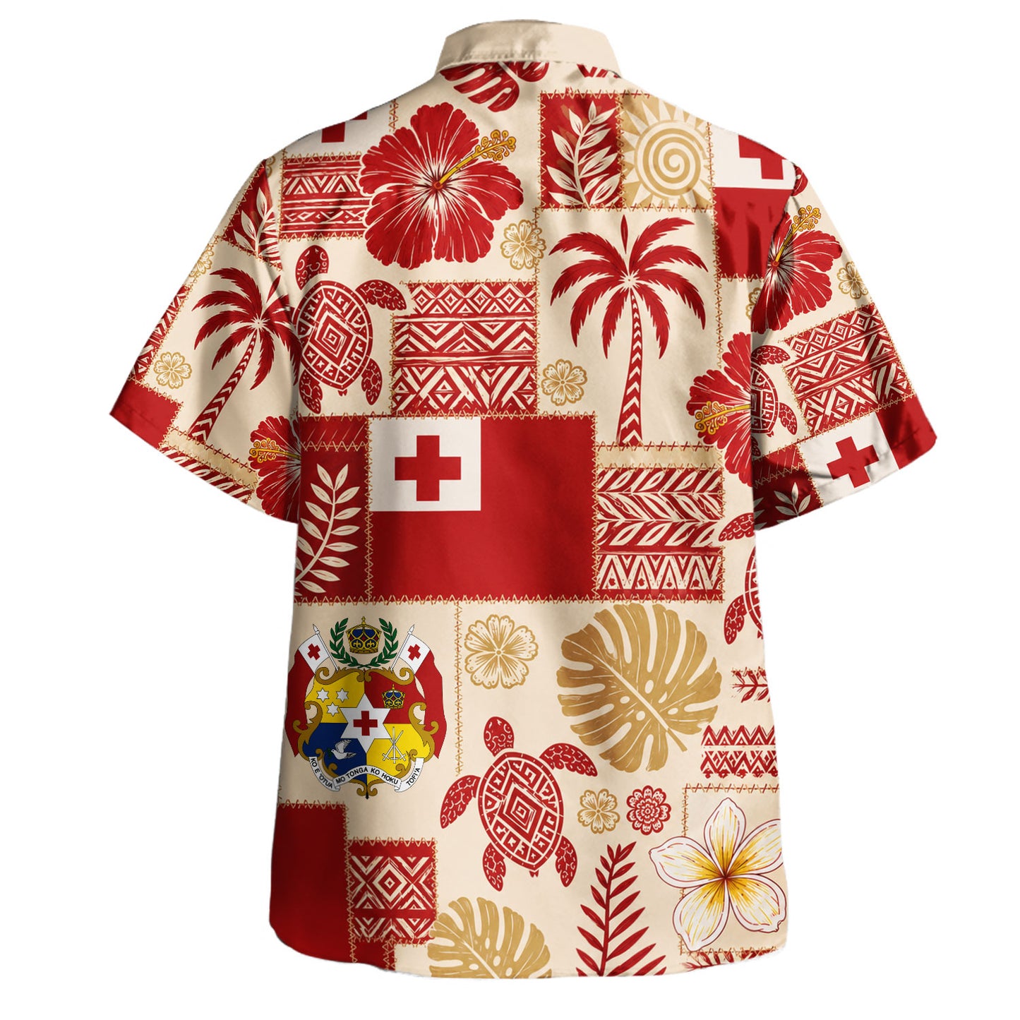 Tonga Hawaiian Shirt Flag Coat Of Arms Turtle Hibiscus Patchwork Style