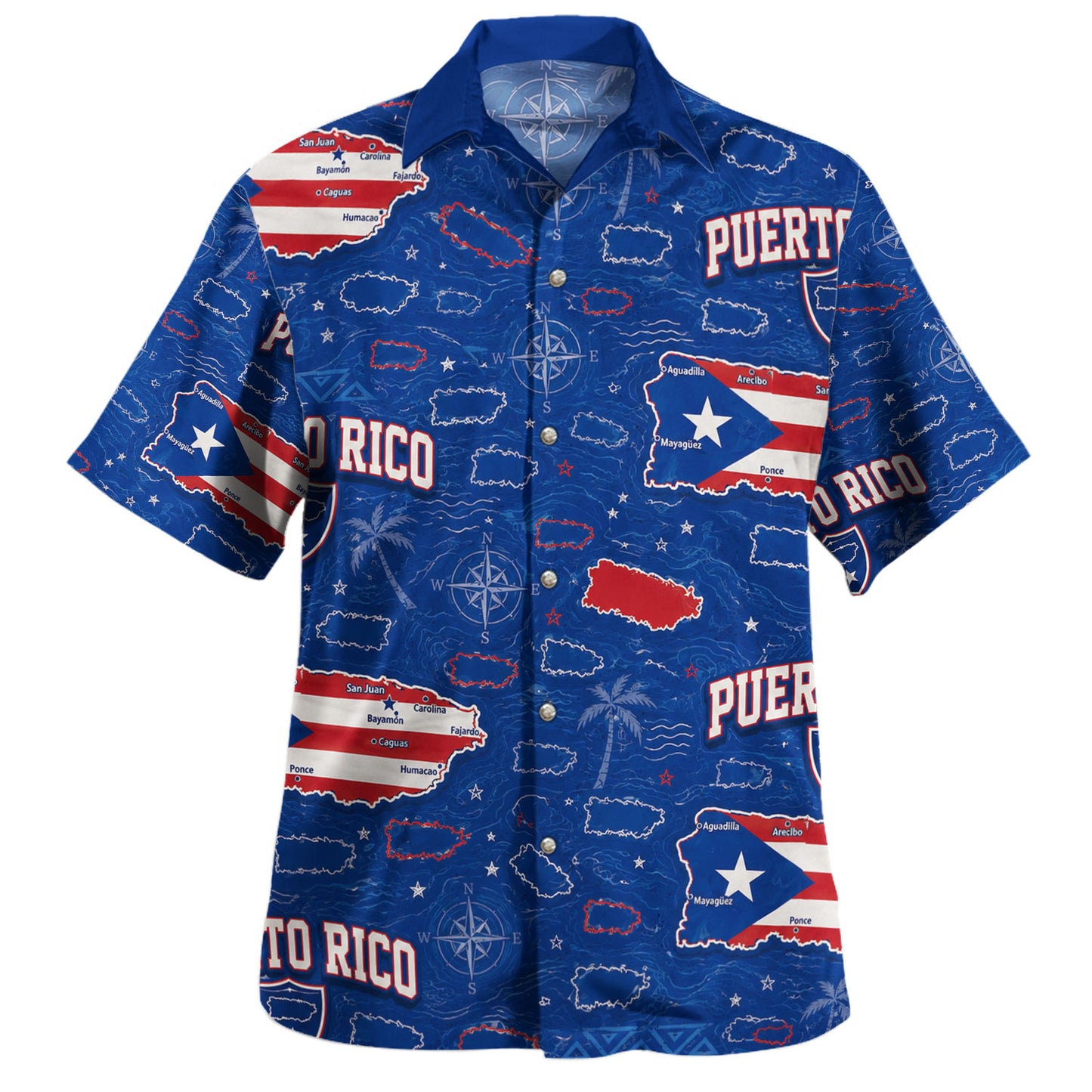 Puerto Rico Hawaiian Shirt Island Map Compass Pride