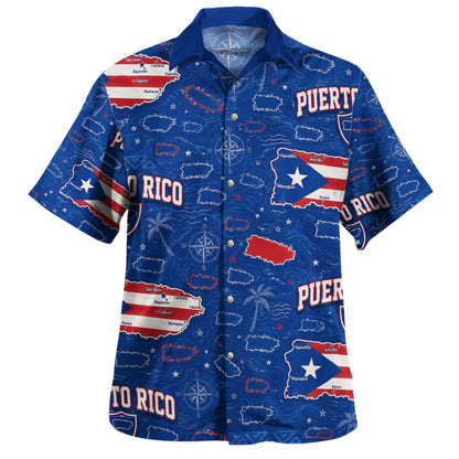 Puerto Rico Hawaiian Shirt Island Map Compass Pride