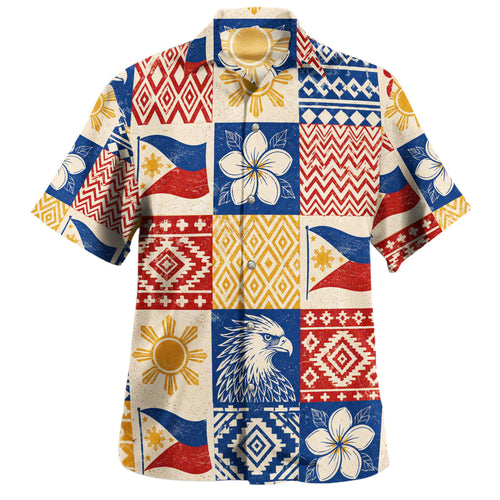 Philippines Filipinos Hawaiian Shirt Eagle Sun Flag Sampaguita Geometric Quilt Style