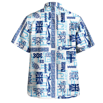 Fiji Hawaiian Shirt Blue Island Icon Collage Style