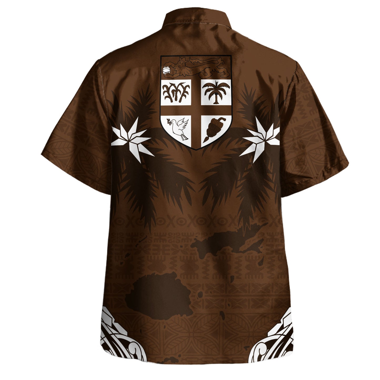 Fiji Hawaiian Shirt Coat Of Arms Flag Islands Brown Tapa Style
