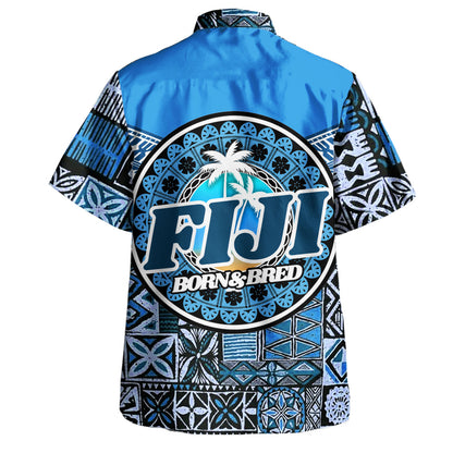 Fiji Hawaiian Shirt Born and Bred Blue Island Mosaic Style