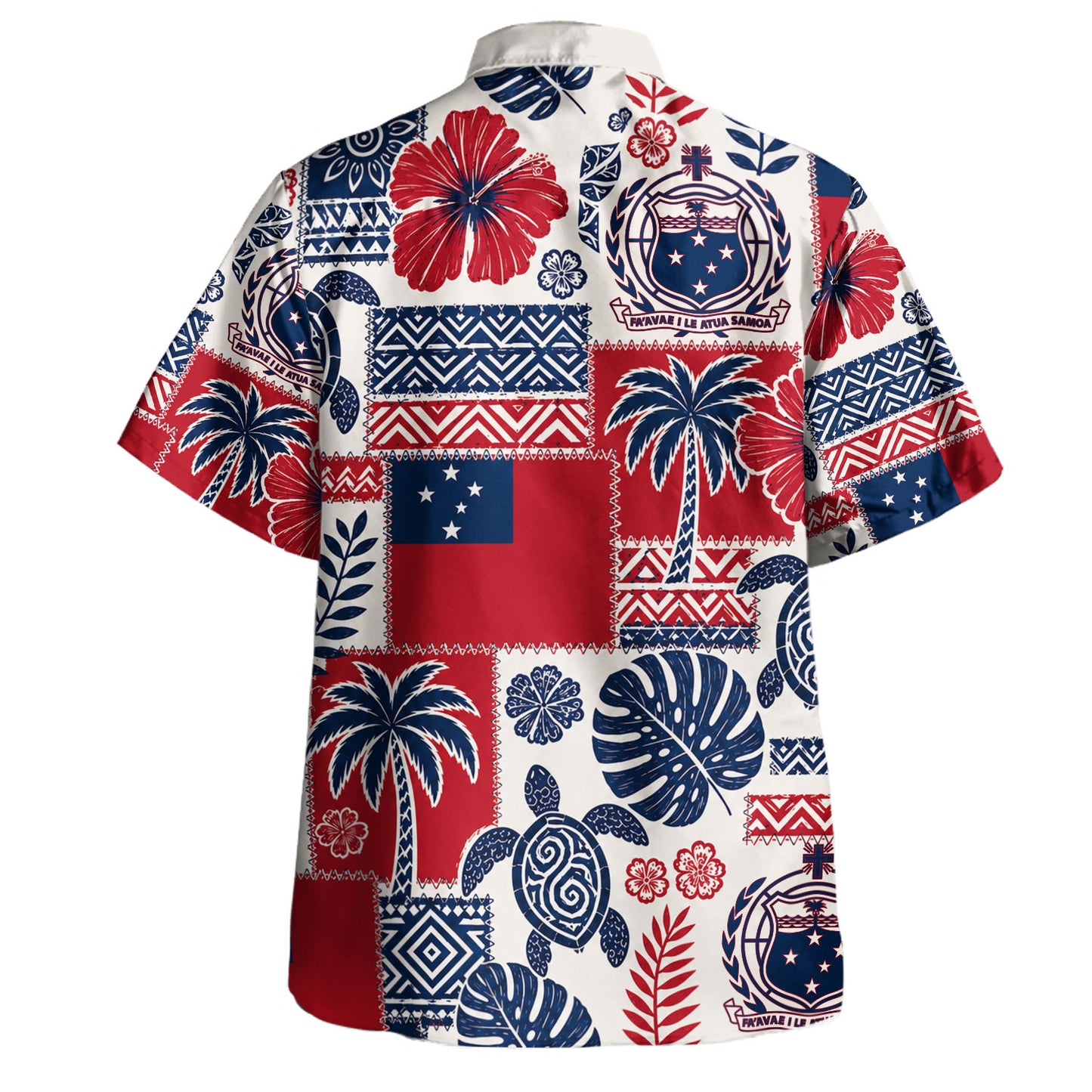 Samoa Hawaiian Shirt Flag Coat Of Arms Turtle Hibiscus Patchwork Style