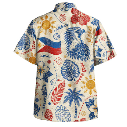 Philippines Filipinos Hawaiian Shirt Eagle Sun Flag Tropical Floral Vintage Stamp Style