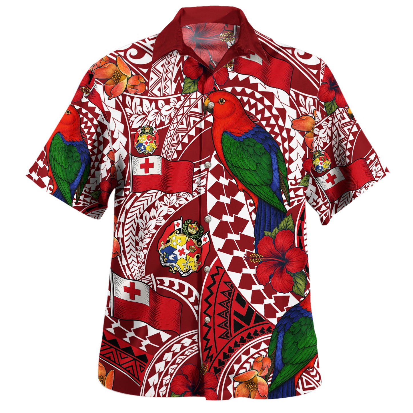 Tonga Combo Dress And Shirt Polynesian Red Shining Parrot Heilala Pattern