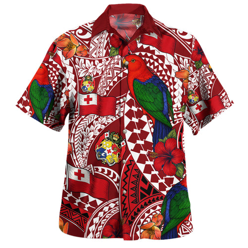 Tonga Hawaiian Shirt Polynesian Red Shining Parrot Heilala Pattern