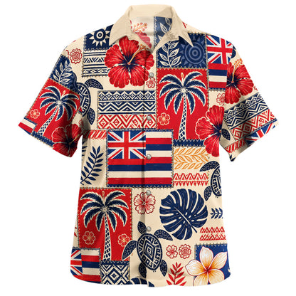Hawaii Hawaiian Shirt Aloha Flag Tropical Floral Tribal Patchwork Style