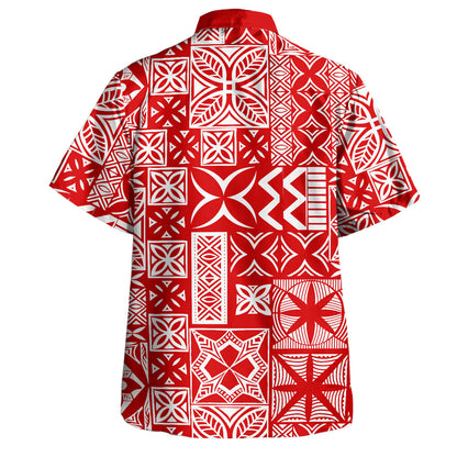 Samoa Combo Puletasi And Shirt Tapa Design Dobby Fabric Red