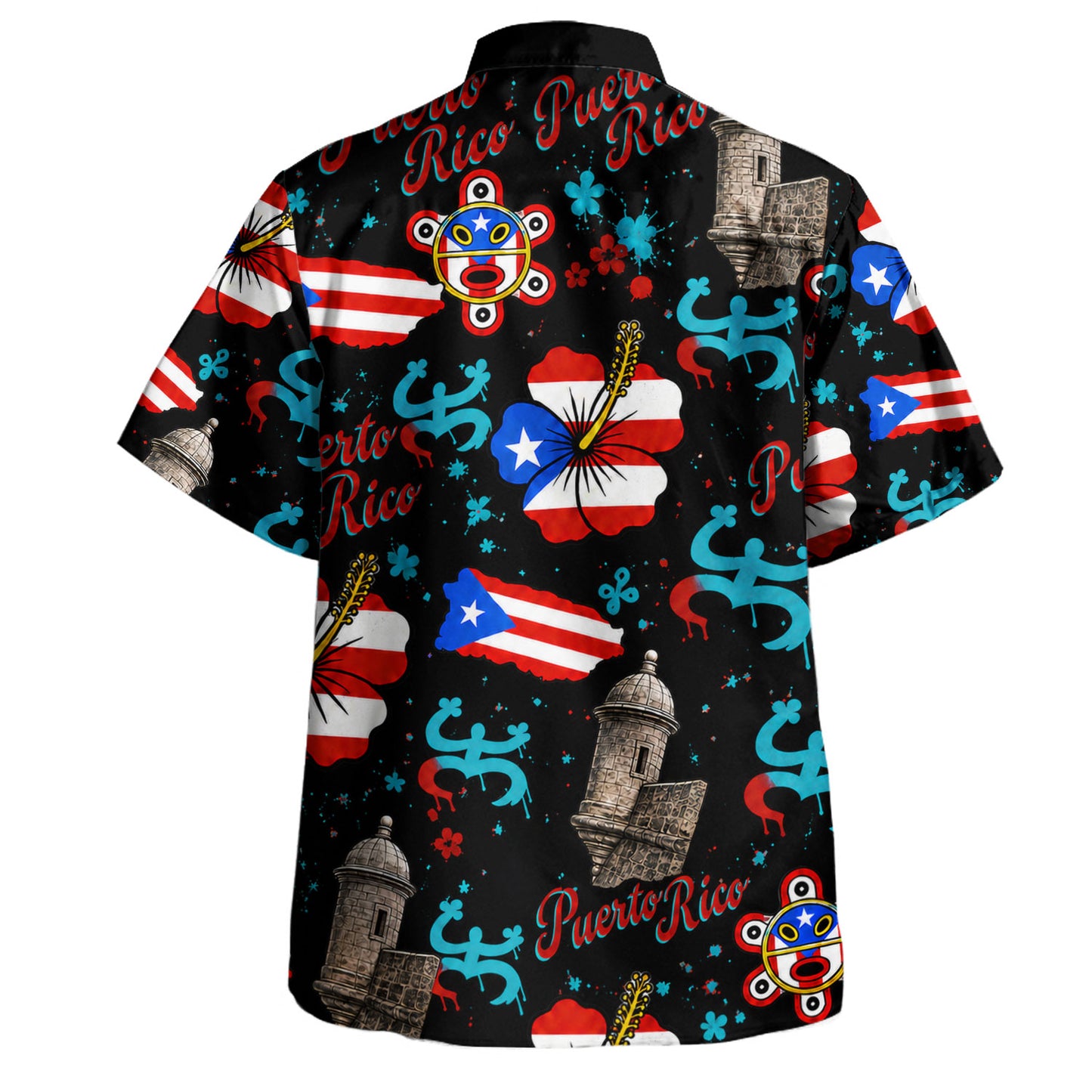 Puerto Rico Hawaiian Shirt Flag Hibiscus Taino Castle Pattern