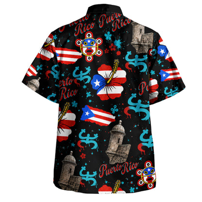 Puerto Rico Hawaiian Shirt Flag Hibiscus Taino Castle Pattern