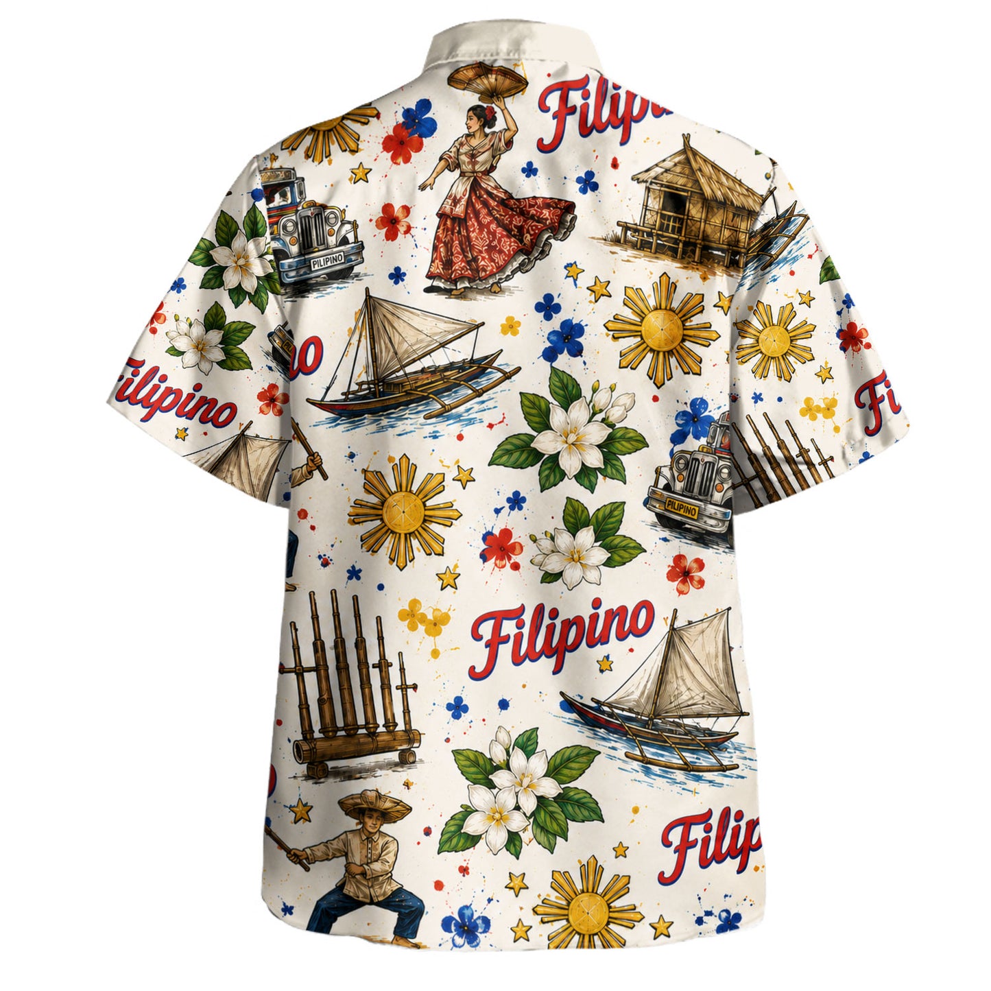 Philippines Filipinos Hawaiian Shirt Jeepney Sampaguita Bahay Kubo Heritage Style